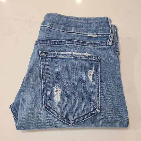 MOTHER Denim - MOTHER The Looker Graffiti Girl Blue Jeans Skinny Distressed Stretch Size 28